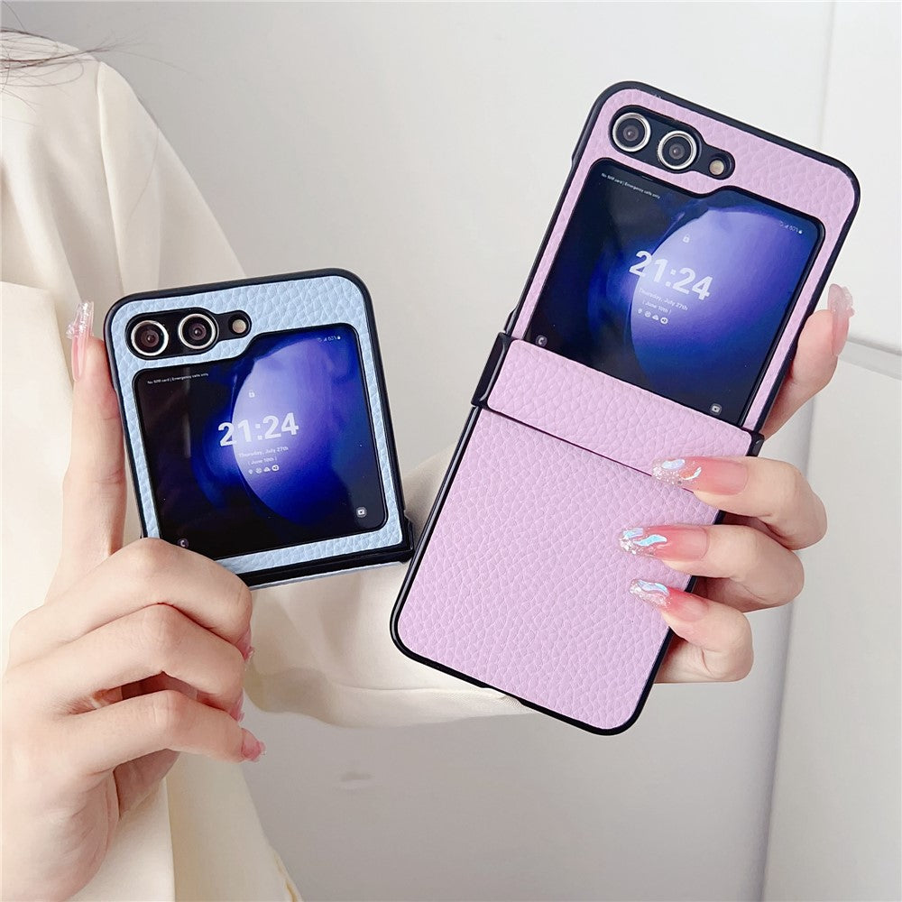 For Samsung Galaxy Z Flip7 FE 5G / Z Flip6 5G Case Hinge Protection Litchi Texture Leather + PC Phone Cover - Blue