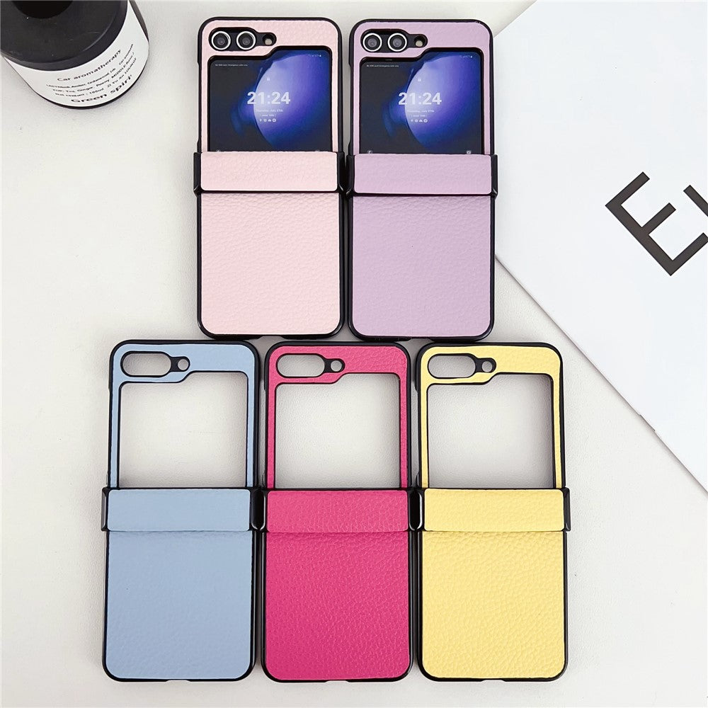 For Samsung Galaxy Z Flip7 FE 5G / Z Flip6 5G Case Hinge Protection Litchi Texture Leather + PC Phone Cover - Blue