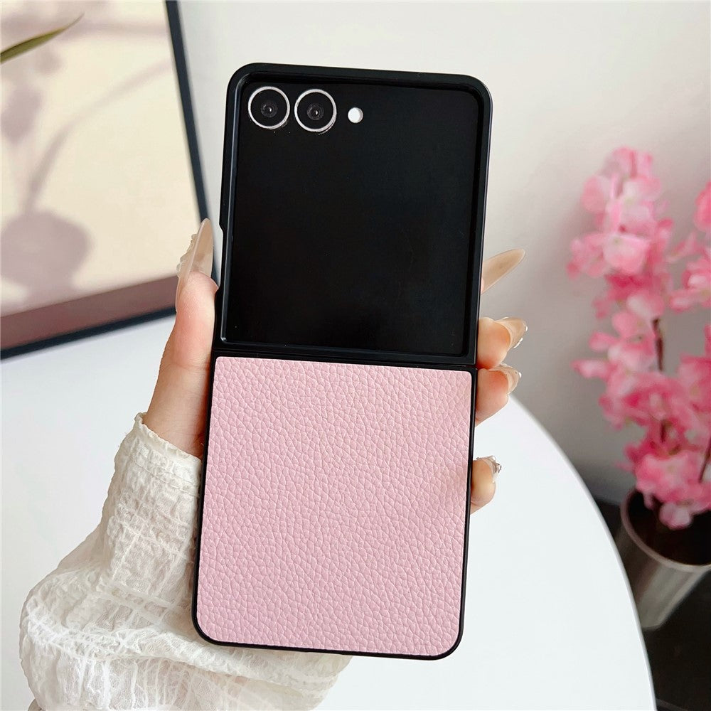 For Samsung Galaxy Z Flip7 5G Case Litchi Texture Leather + PC Shockproof Phone Cover - Pink