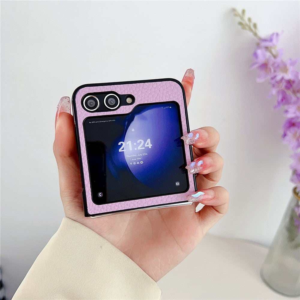 For Samsung Galaxy Z Flip7 FE 5G / Z Flip6 5G Case Litchi Texture Leather + PC Shockproof Phone Cover - Purple