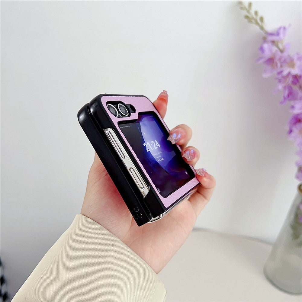 For Samsung Galaxy Z Flip7 FE 5G / Z Flip6 5G Case Litchi Texture Leather + PC Shockproof Phone Cover - Purple