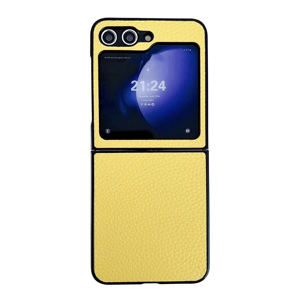 For Samsung Galaxy Z Flip7 FE 5G / Z Flip6 5G Case Litchi Texture Leather + PC Shockproof Phone Cover - Yellow