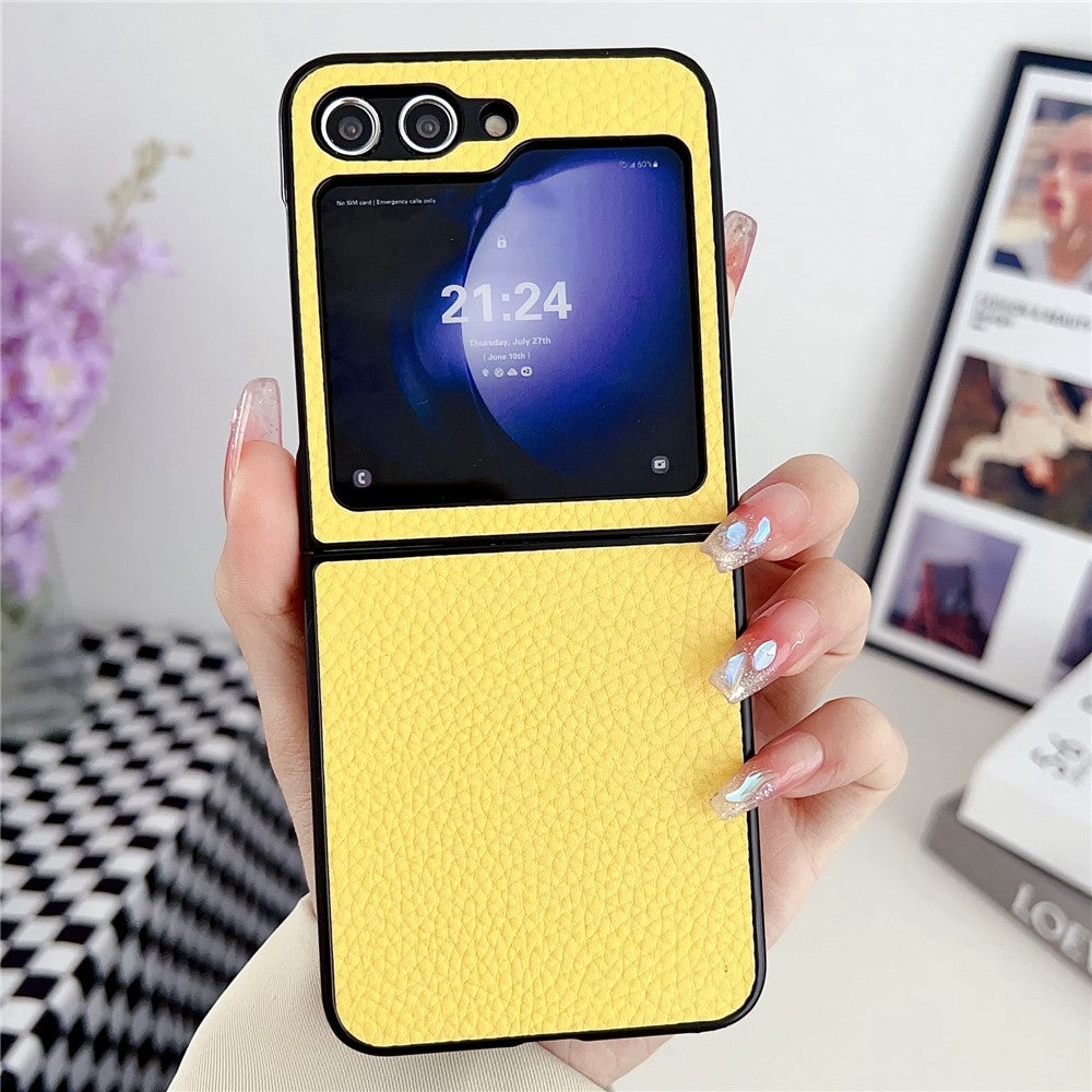 For Samsung Galaxy Z Flip7 FE 5G / Z Flip6 5G Case Litchi Texture Leather + PC Shockproof Phone Cover - Yellow
