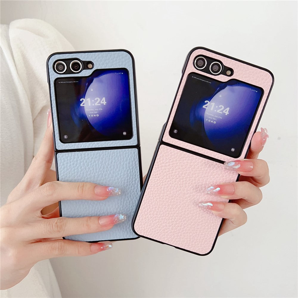 For Samsung Galaxy Z Flip7 FE 5G / Z Flip6 5G Case Litchi Texture Leather + PC Shockproof Phone Cover - Blue