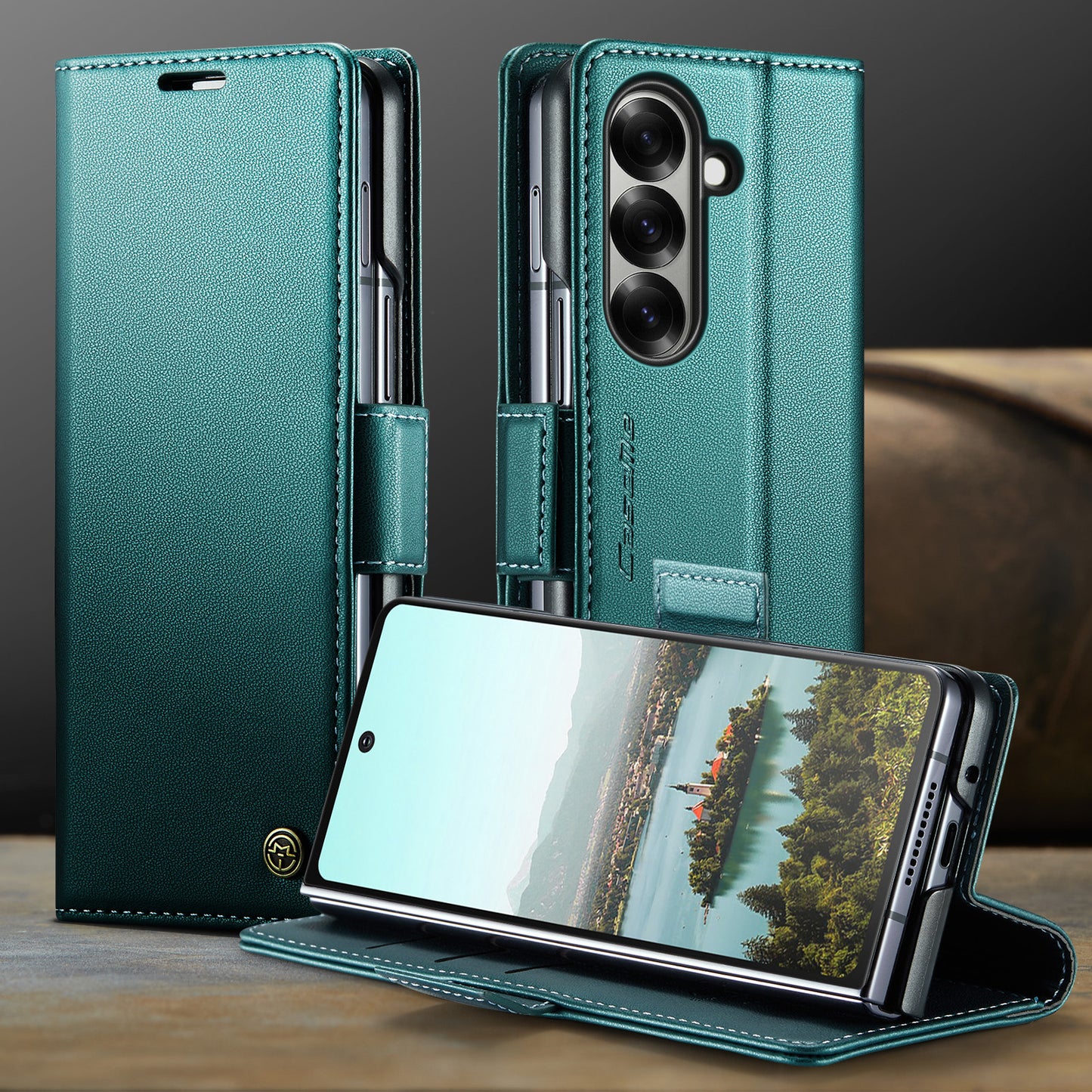For Samsung Galaxy Z Fold7 5G Case CASEME 023 Series RFID Blocking Leather Wallet Stand Phone Cover - Green