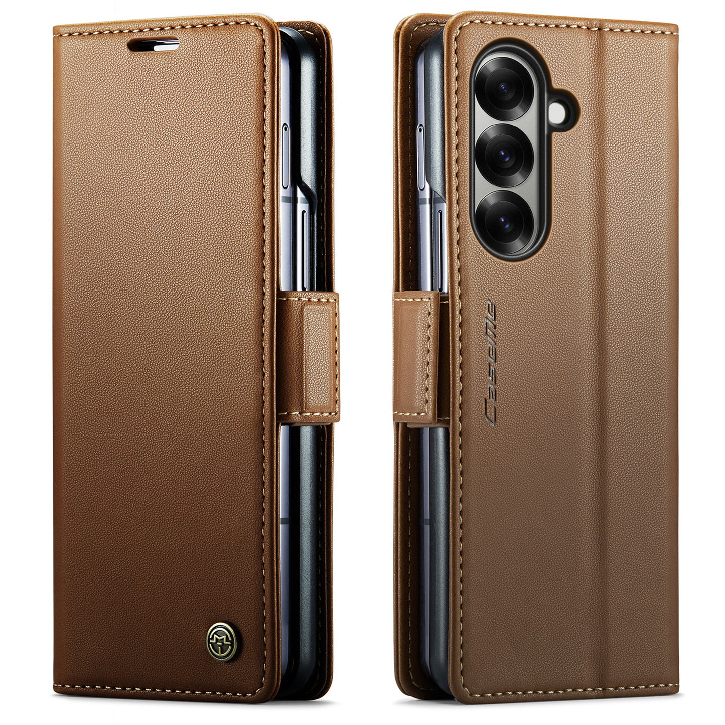 For Samsung Galaxy Z Fold7 5G Case CASEME 023 Series RFID Blocking Leather Wallet Stand Phone Cover - Brown