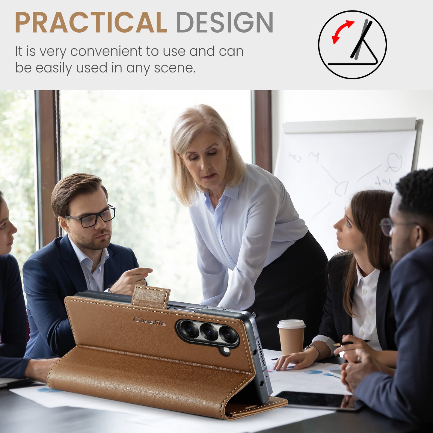 For Samsung Galaxy Z Fold7 5G Case CASEME 023 Series RFID Blocking Leather Wallet Stand Phone Cover - Brown