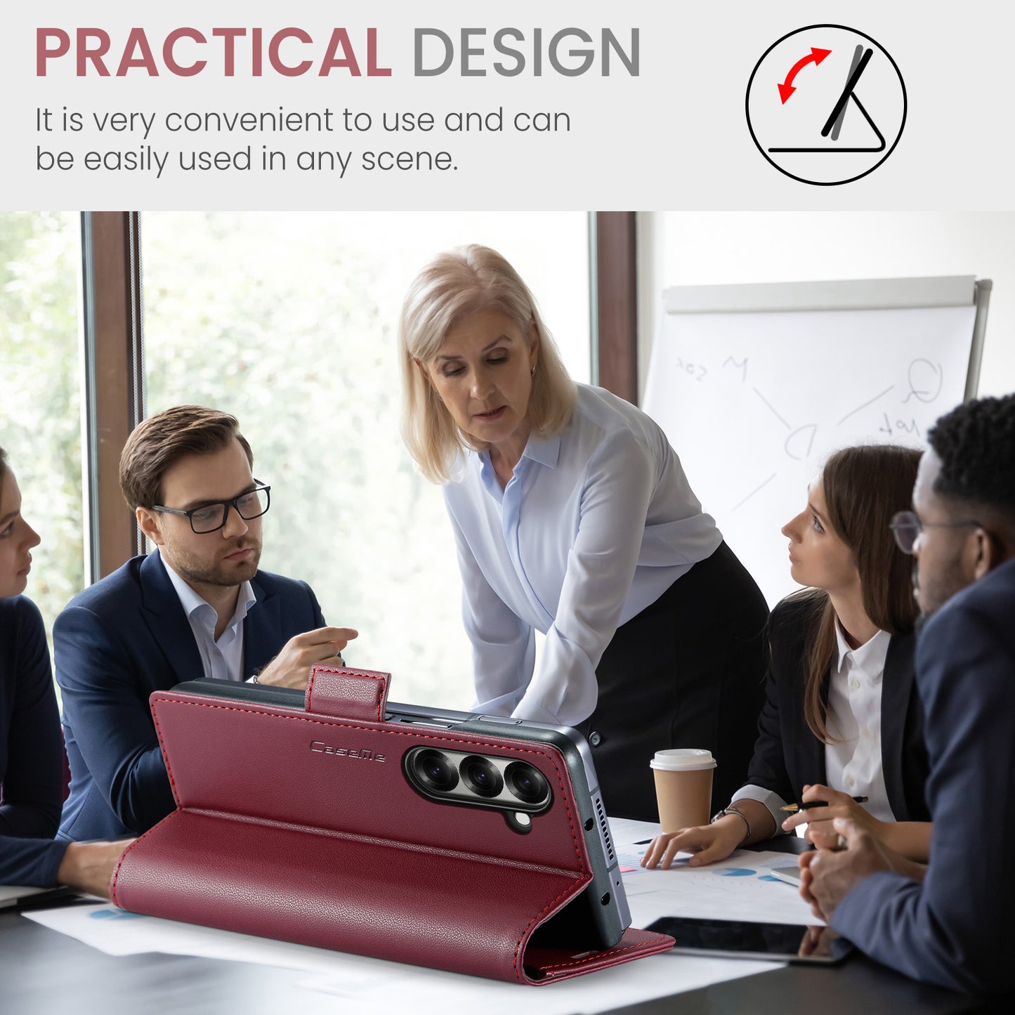 For Samsung Galaxy Z Fold7 5G Case CASEME 023 Series RFID Blocking Leather Wallet Stand Phone Cover - Red