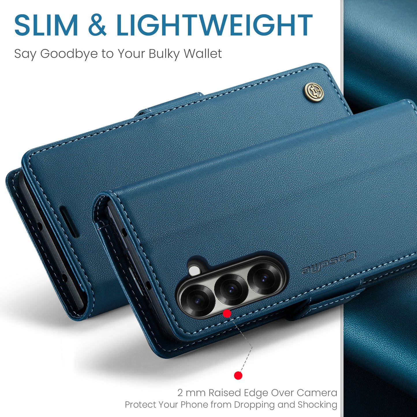 For Samsung Galaxy Z Fold7 5G Case CASEME 023 Series RFID Blocking Leather Wallet Stand Phone Cover - Blue