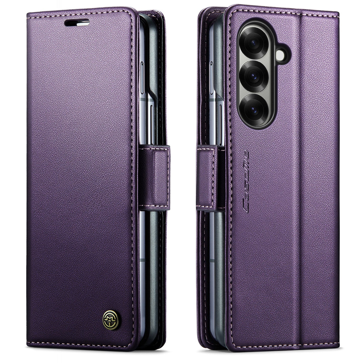 For Samsung Galaxy Z Fold7 5G Case CASEME 023 Series RFID Blocking Leather Wallet Stand Phone Cover - Purple
