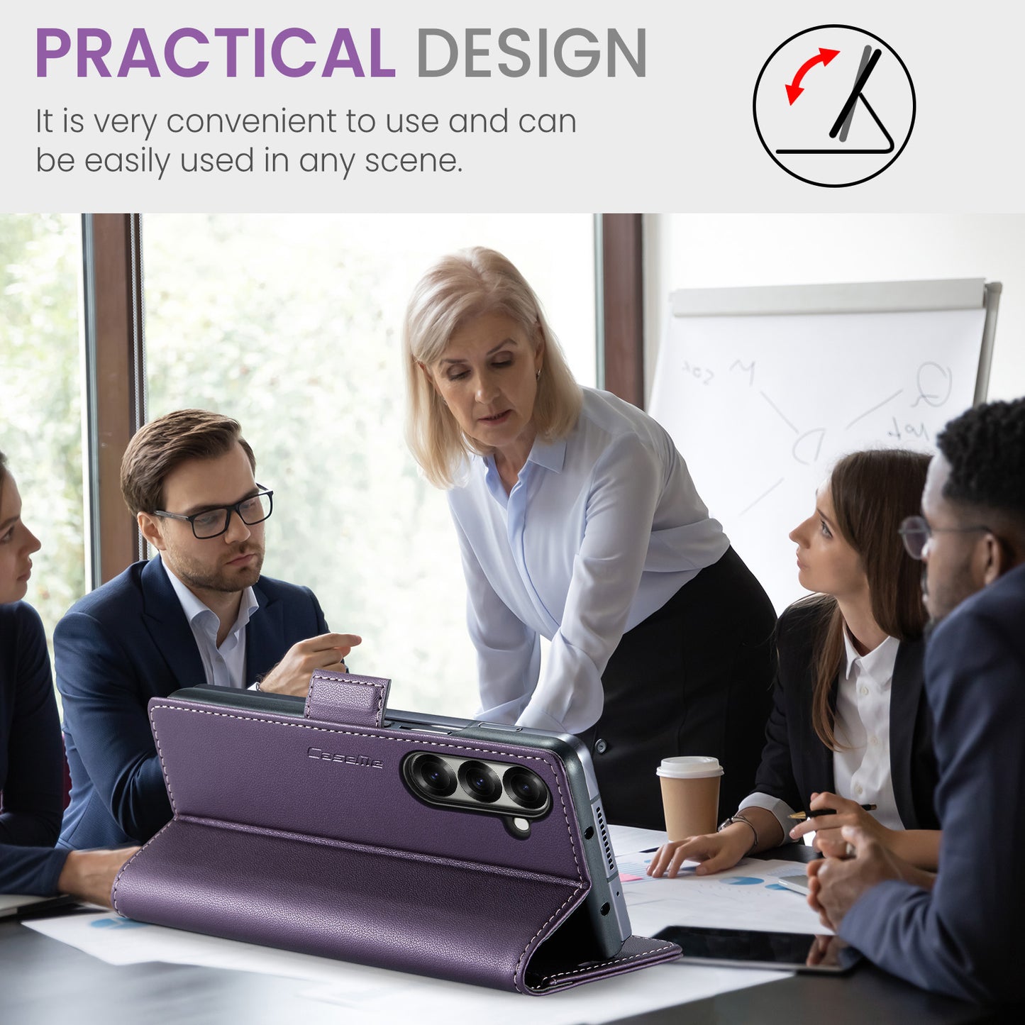 For Samsung Galaxy Z Fold7 5G Case CASEME 023 Series RFID Blocking Leather Wallet Stand Phone Cover - Purple