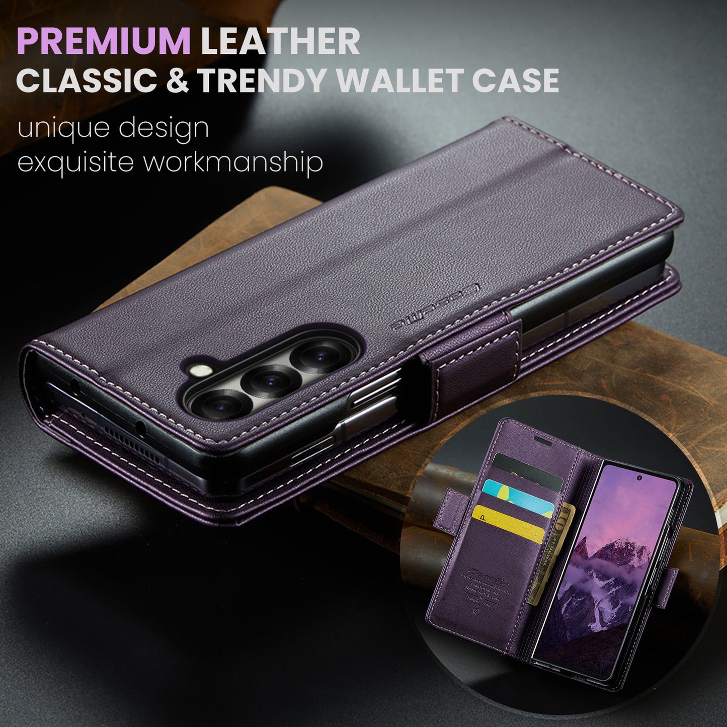 For Samsung Galaxy Z Fold7 5G Case CASEME 023 Series RFID Blocking Leather Wallet Stand Phone Cover - Purple