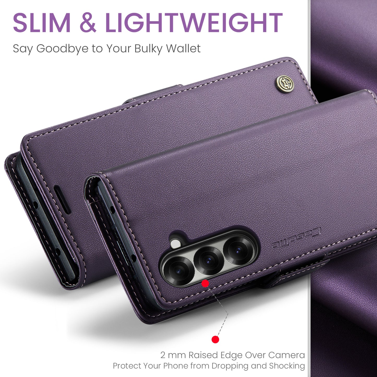 For Samsung Galaxy Z Fold7 5G Case CASEME 023 Series RFID Blocking Leather Wallet Stand Phone Cover - Purple