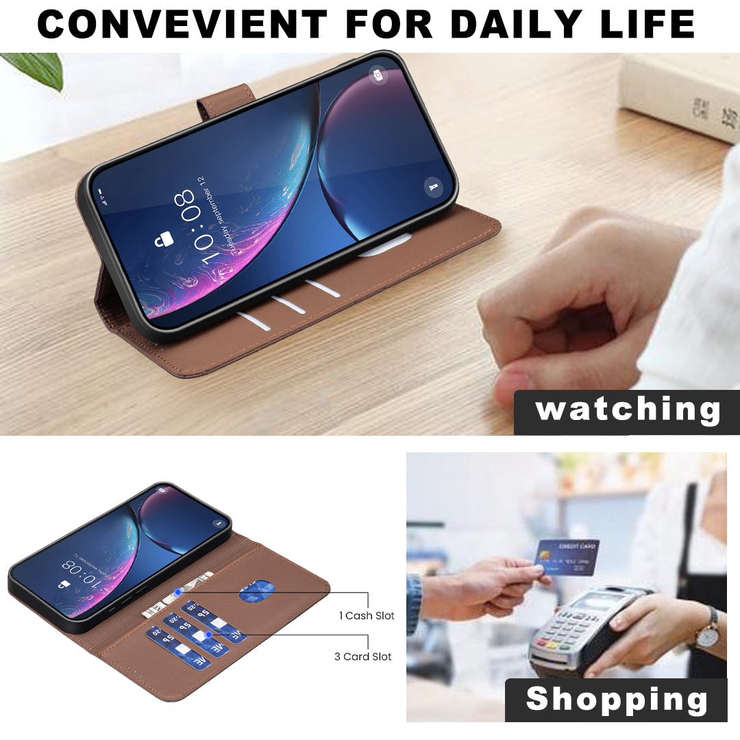 For iPhone 17 Pro Max Case BINFEN COLOR BF35 Geometry Imprinted Leather Phone Cover RFID Blocking Wallet Stand - Brown