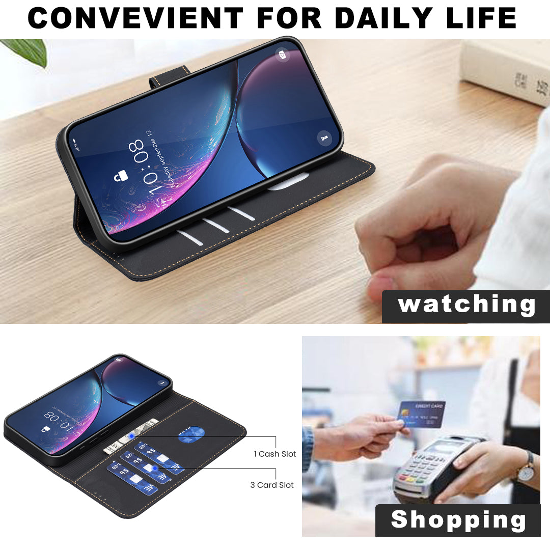 For iPhone 17 Pro Max Case BINFEN COLOR BF35 Geometry Imprinted Leather Phone Cover RFID Blocking Wallet Stand - Black