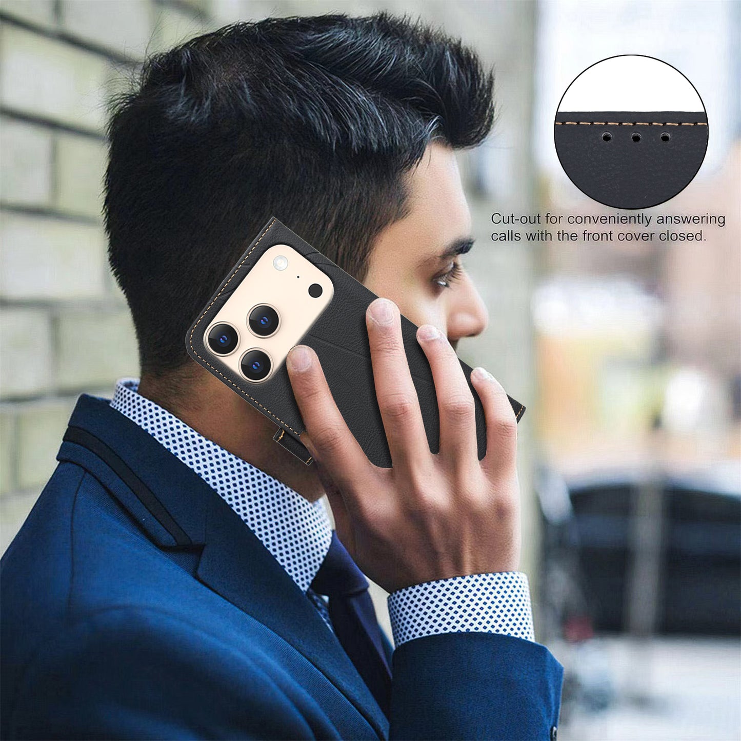 For iPhone 17 Pro Max Case BINFEN COLOR BF35 Geometry Imprinted Leather Phone Cover RFID Blocking Wallet Stand - Black