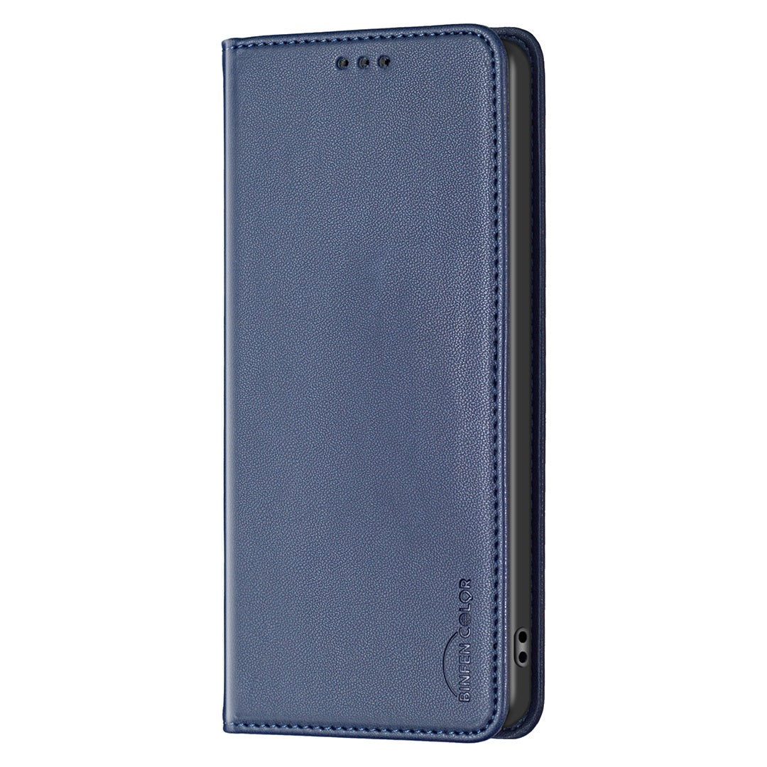 For iPhone 17 Pro Max Leather Case BINFEN COLOR BF18 Phone Stand Cover with Card Slots - Blue