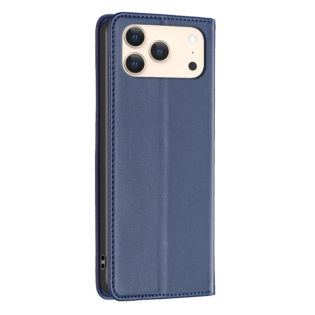 For iPhone 17 Pro Max Leather Case BINFEN COLOR BF18 Phone Stand Cover with Card Slots - Blue
