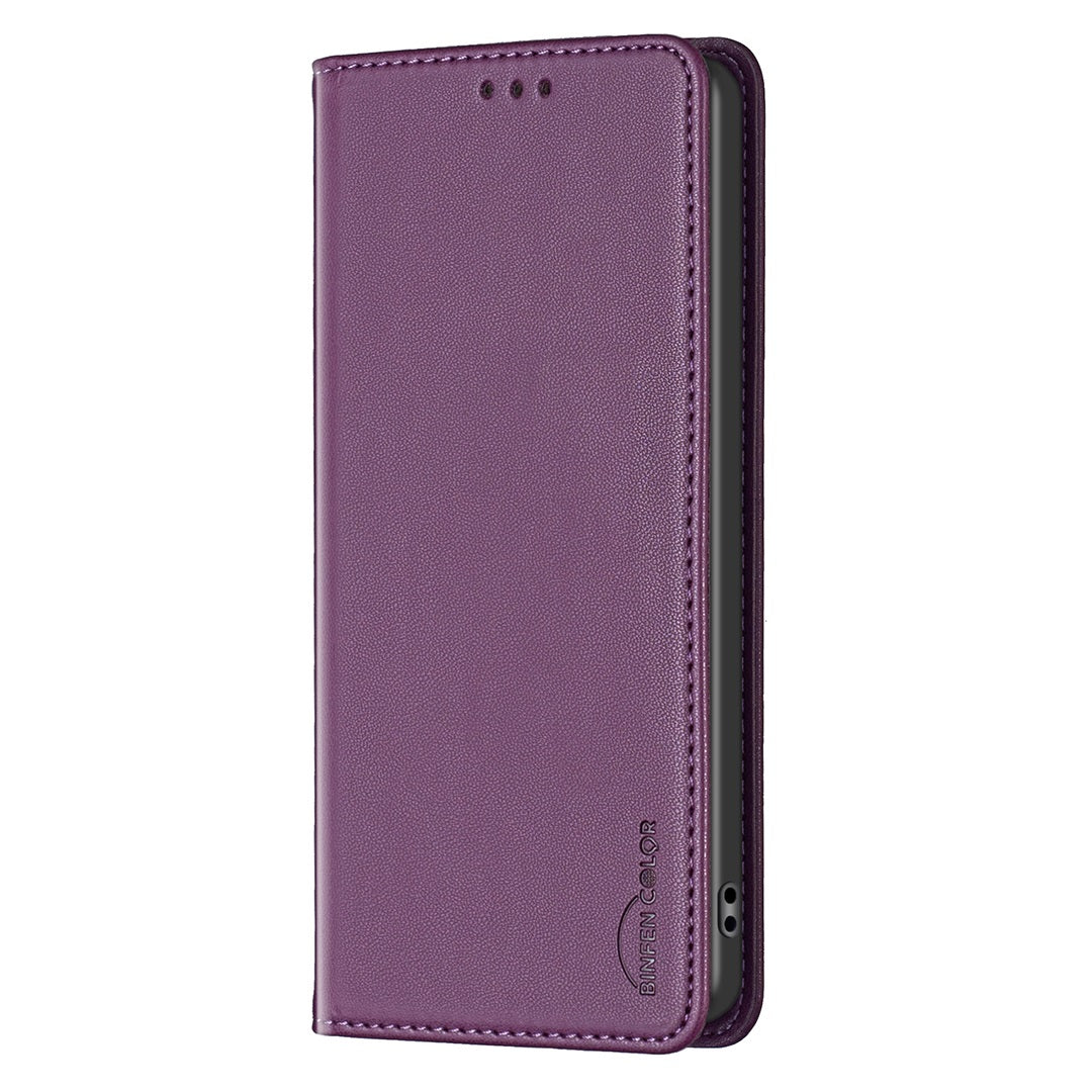 For iPhone 17 Pro Max Leather Case BINFEN COLOR BF18 Phone Stand Cover with Card Slots - Dark Purple