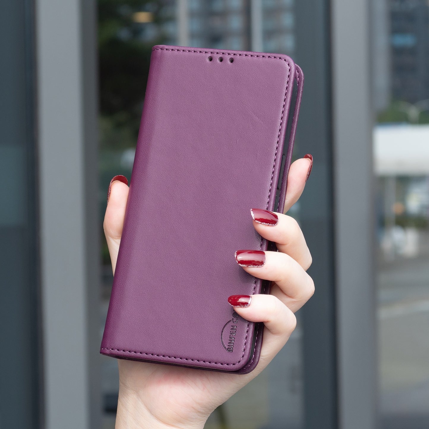 For iPhone 17 Pro Max Leather Case BINFEN COLOR BF18 Phone Stand Cover with Card Slots - Dark Purple