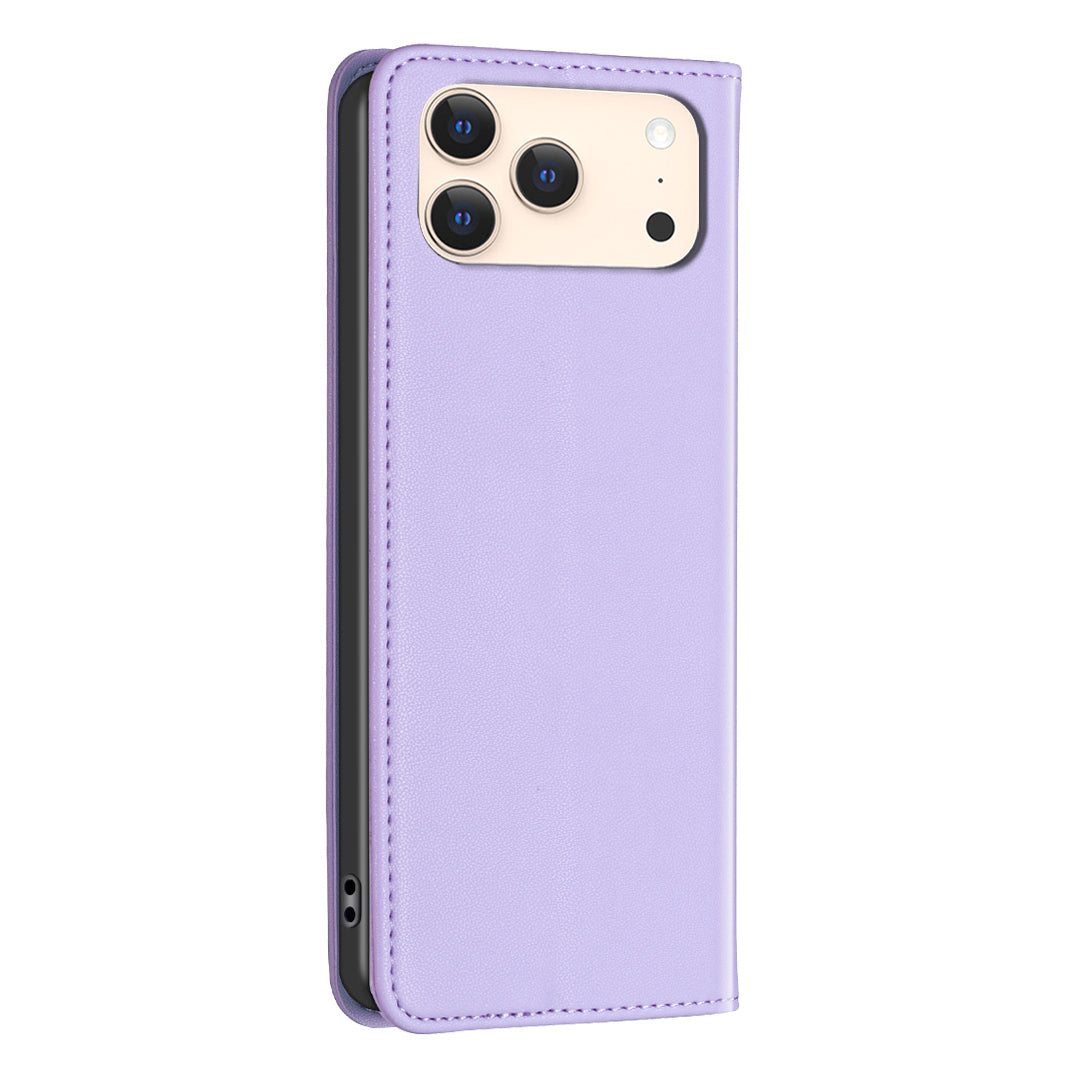 For iPhone 17 Pro Max Leather Case BINFEN COLOR BF18 Phone Stand Cover with Card Slots - Purple