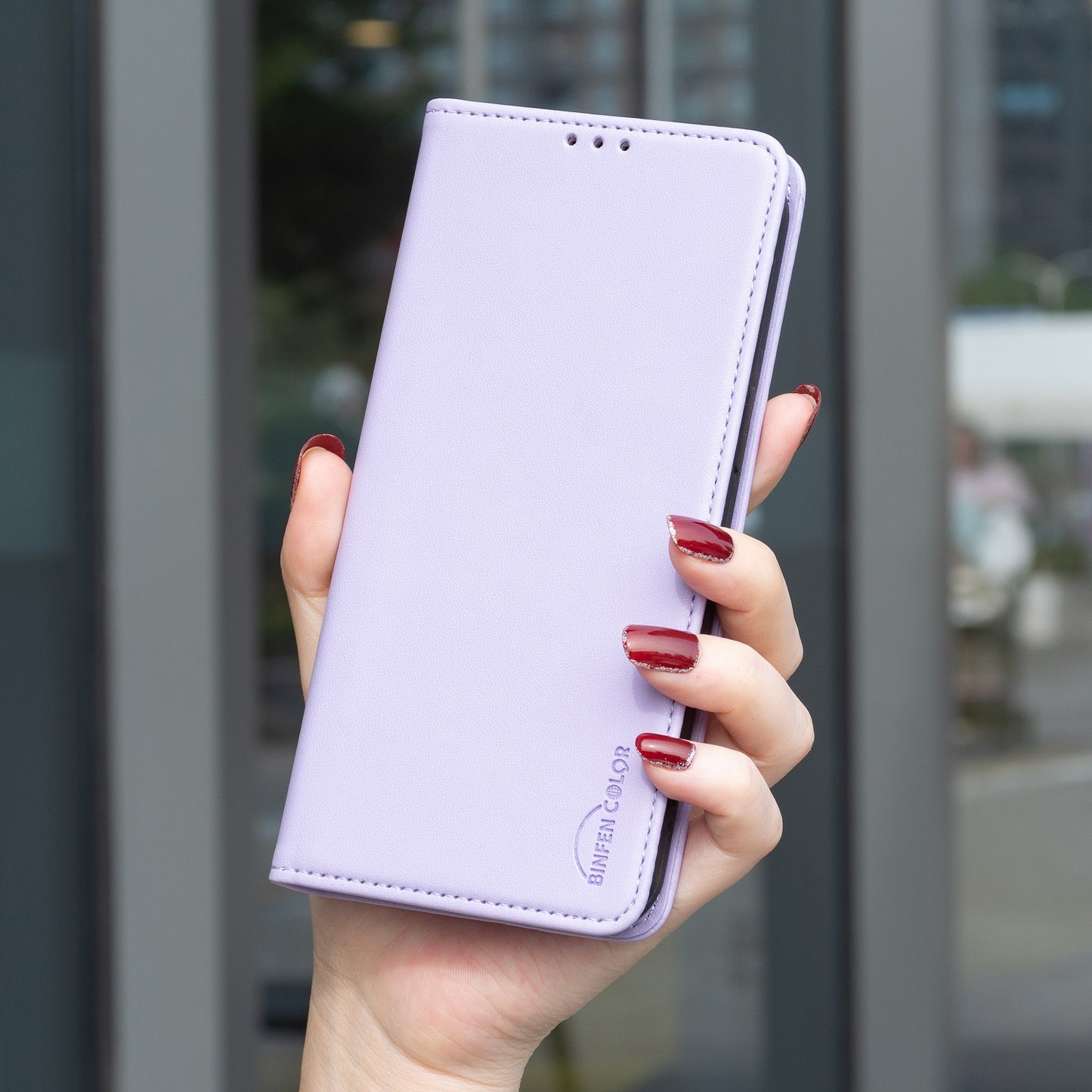 For iPhone 17 Pro Max Leather Case BINFEN COLOR BF18 Phone Stand Cover with Card Slots - Purple