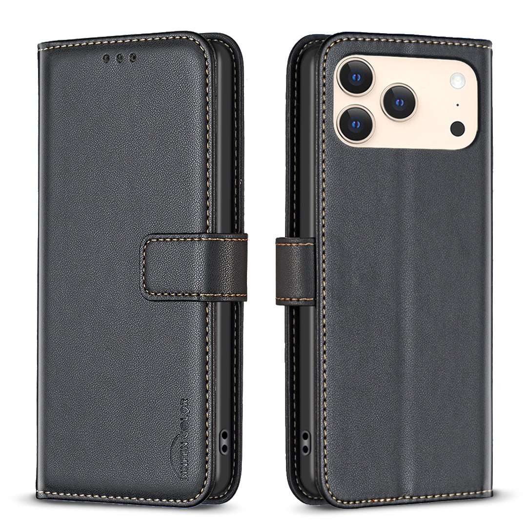 For iPhone 17 Pro Max Phone Case BINFEN COLOR BF17 Wallet Folio Flip Leather Cover - Black