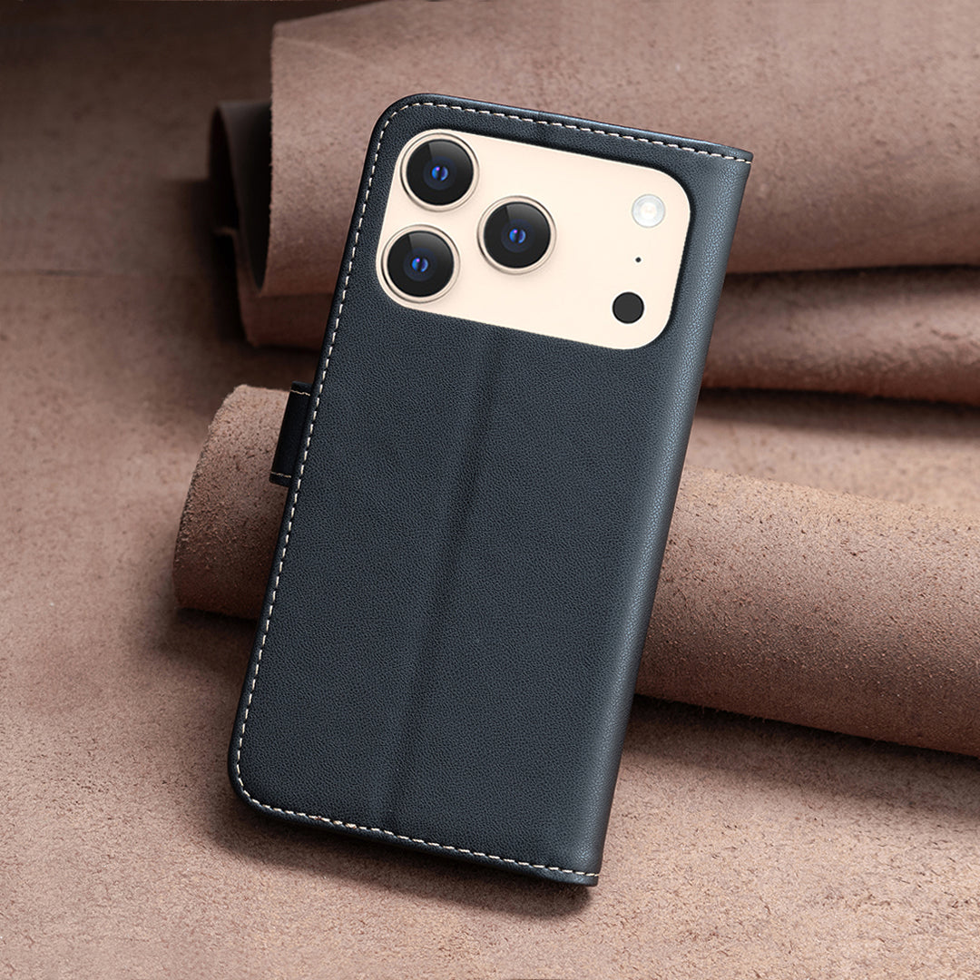 For iPhone 17 Pro Max Phone Case BINFEN COLOR BF17 Wallet Folio Flip Leather Cover - Black