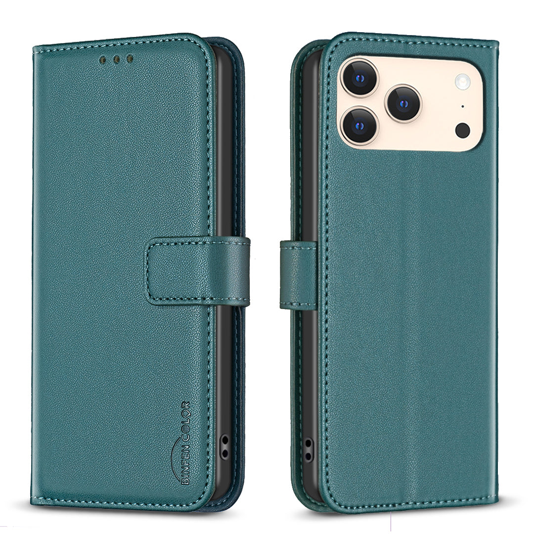 For iPhone 17 Pro Max Phone Case BINFEN COLOR BF17 Wallet Folio Flip Leather Cover - Green