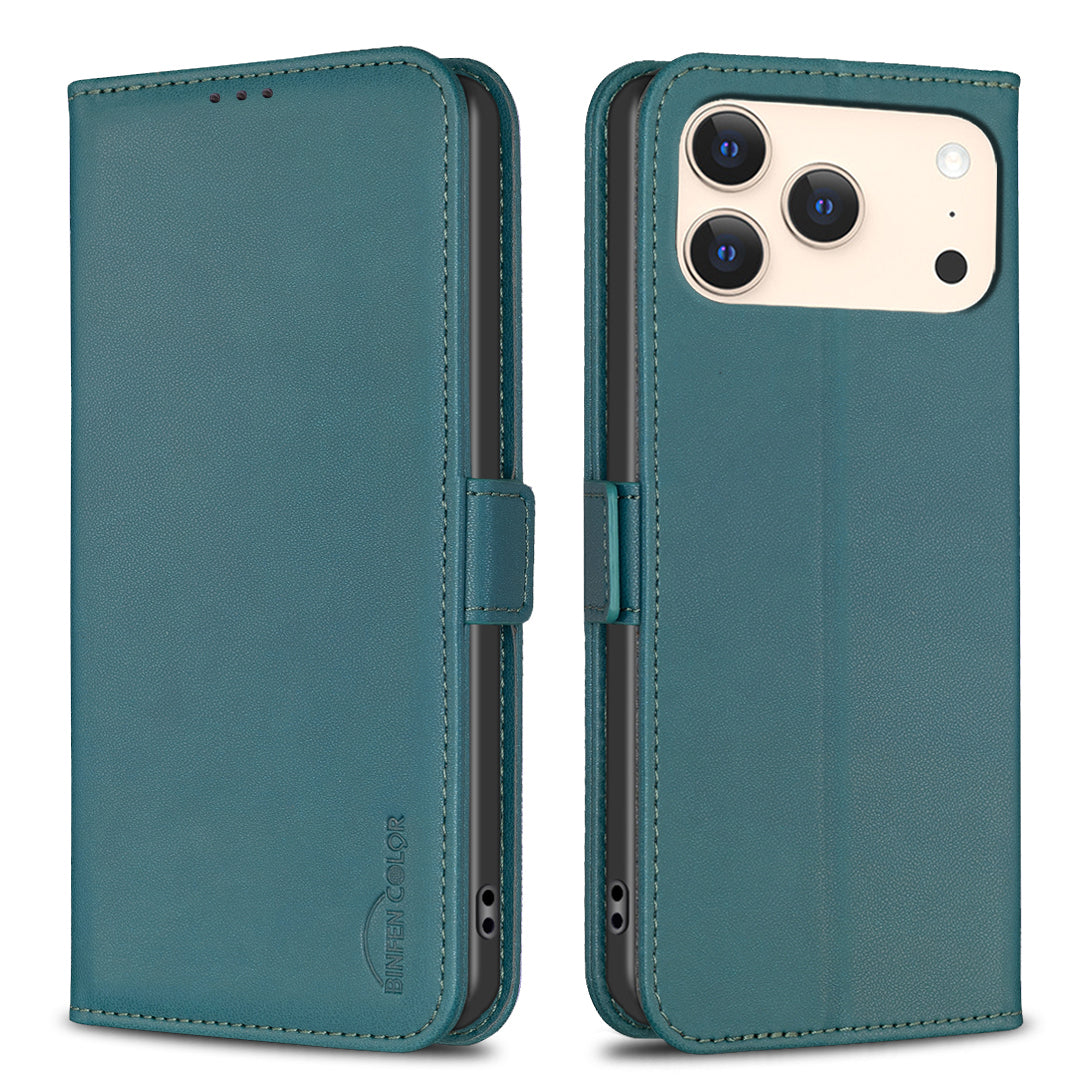 For iPhone 17 Pro Max Case BINFEN COLOR BF31 PU Leather Flip Folio Phone Wallet Cover - Green