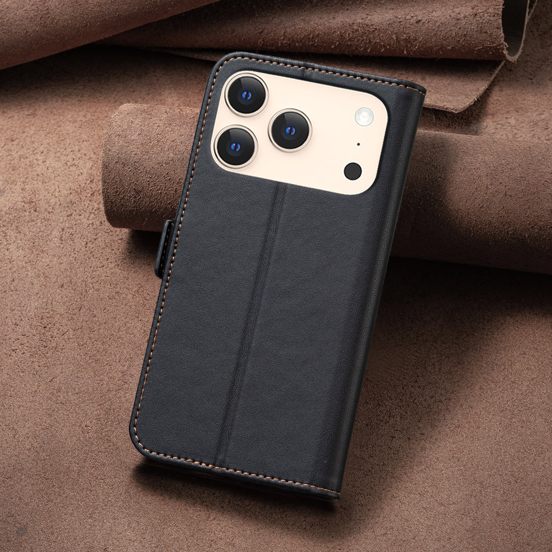 For iPhone 17 Pro Max Case BINFEN COLOR BF31 PU Leather Flip Folio Phone Wallet Cover - Black