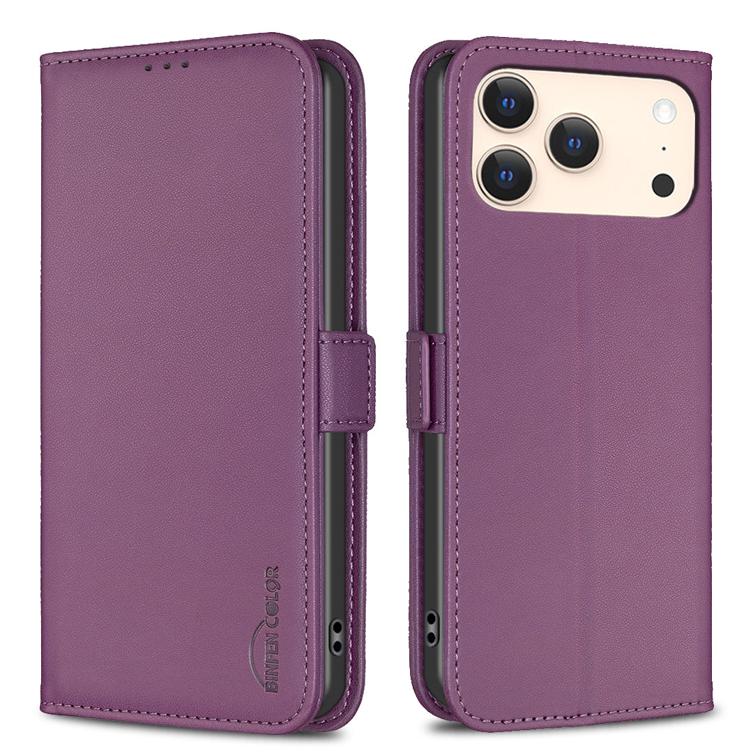 For iPhone 17 Pro Max Case BINFEN COLOR BF31 PU Leather Flip Folio Phone Wallet Cover - Dark Purple