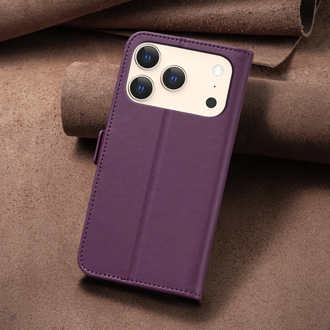 For iPhone 17 Pro Max Case BINFEN COLOR BF31 PU Leather Flip Folio Phone Wallet Cover - Dark Purple