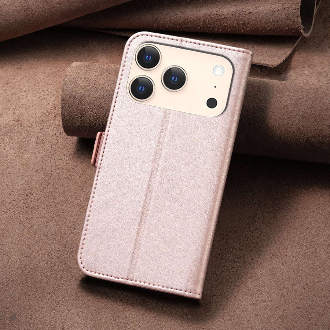 For iPhone 17 Pro Max Case BINFEN COLOR BF31 PU Leather Flip Folio Phone Wallet Cover - Pink