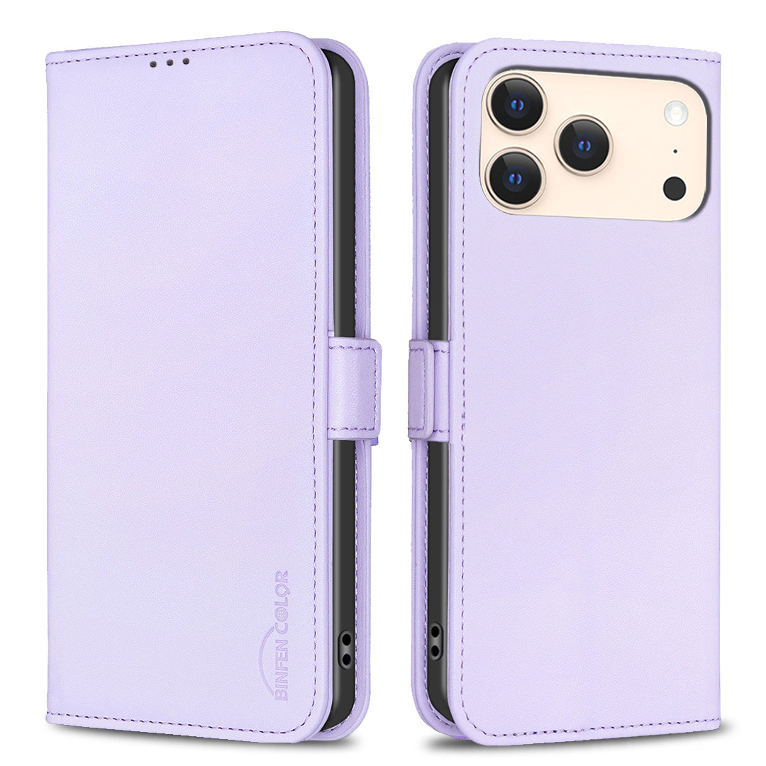 For iPhone 17 Pro Max Case BINFEN COLOR BF31 PU Leather Flip Folio Phone Wallet Cover - Purple