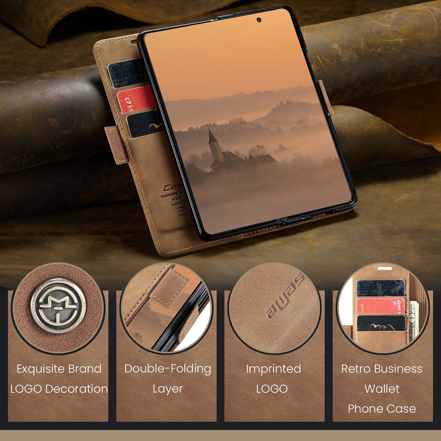 For Samsung Galaxy Z Fold7 5G Wallet Case CASEME 013 Series PU Leather Phone Cover Stand - Brown