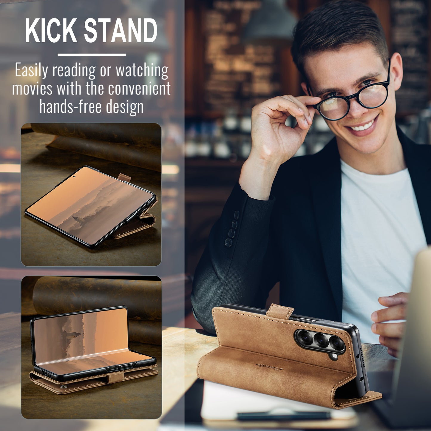 For Samsung Galaxy Z Fold7 5G Wallet Case CASEME 013 Series PU Leather Phone Cover Stand - Brown