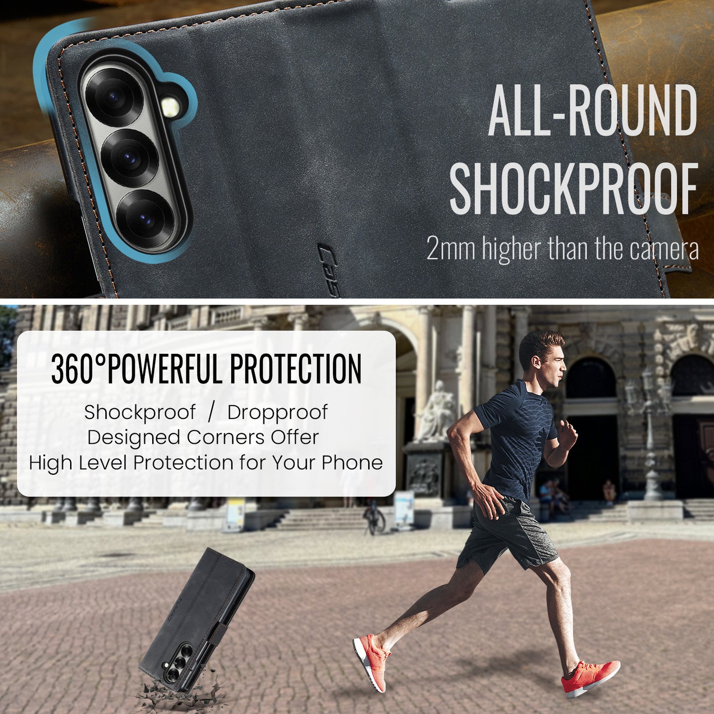 For Samsung Galaxy Z Fold7 5G Wallet Case CASEME 013 Series PU Leather Phone Cover Stand - Black