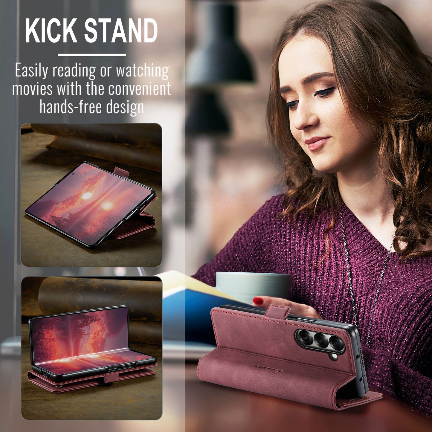 For Samsung Galaxy Z Fold7 5G Wallet Case CASEME 013 Series PU Leather Phone Cover Stand - Red