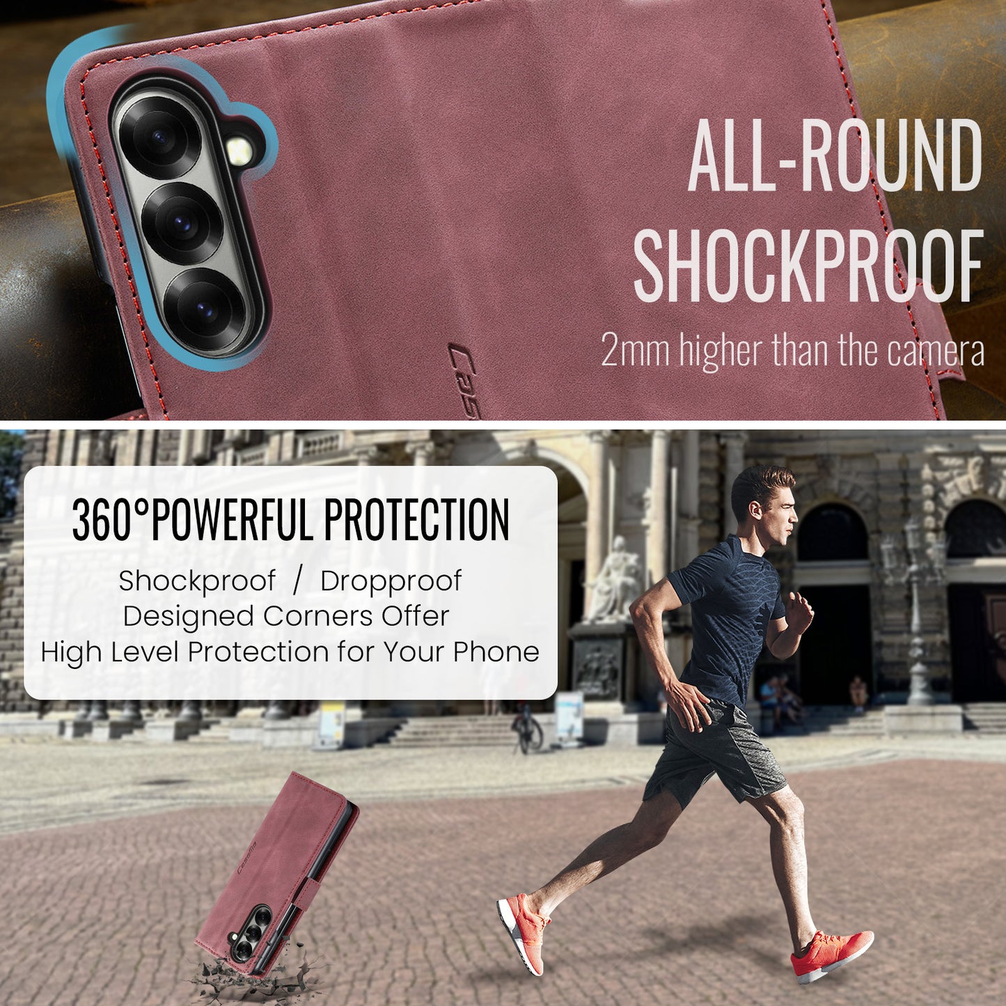 For Samsung Galaxy Z Fold7 5G Wallet Case CASEME 013 Series PU Leather Phone Cover Stand - Red