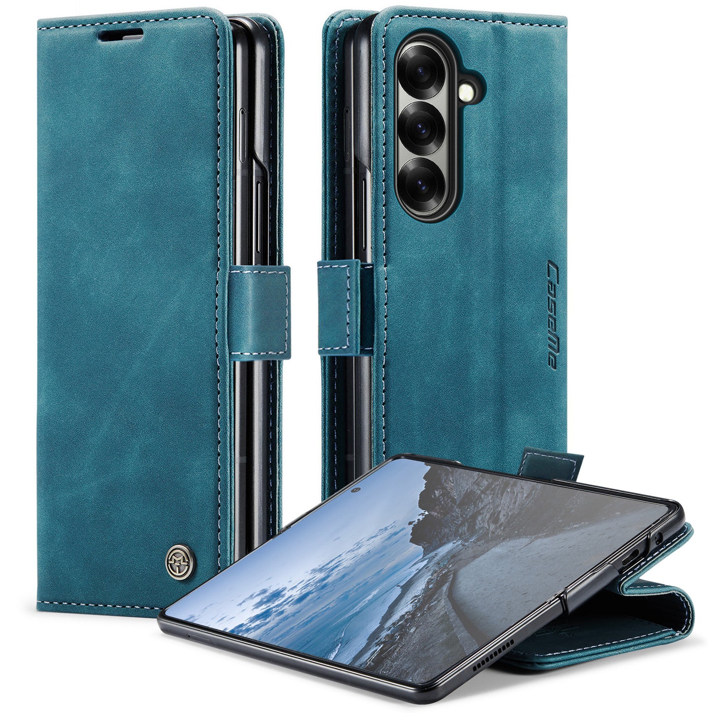 For Samsung Galaxy Z Fold7 5G Wallet Case CASEME 013 Series PU Leather Phone Cover Stand - Blue