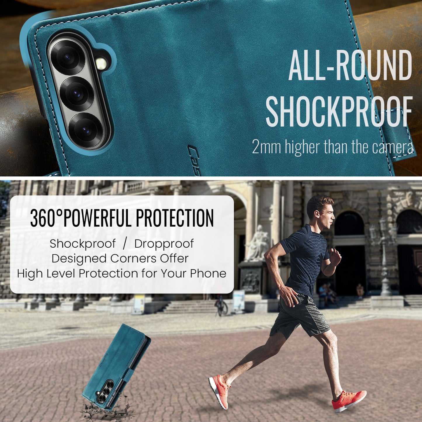 For Samsung Galaxy Z Fold7 5G Wallet Case CASEME 013 Series PU Leather Phone Cover Stand - Blue