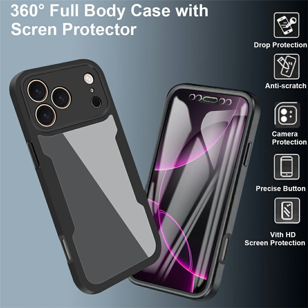For iPhone 17 Pro Max Case Acrylic + TPU Clear Phone Cover with PET Screen Film - Black