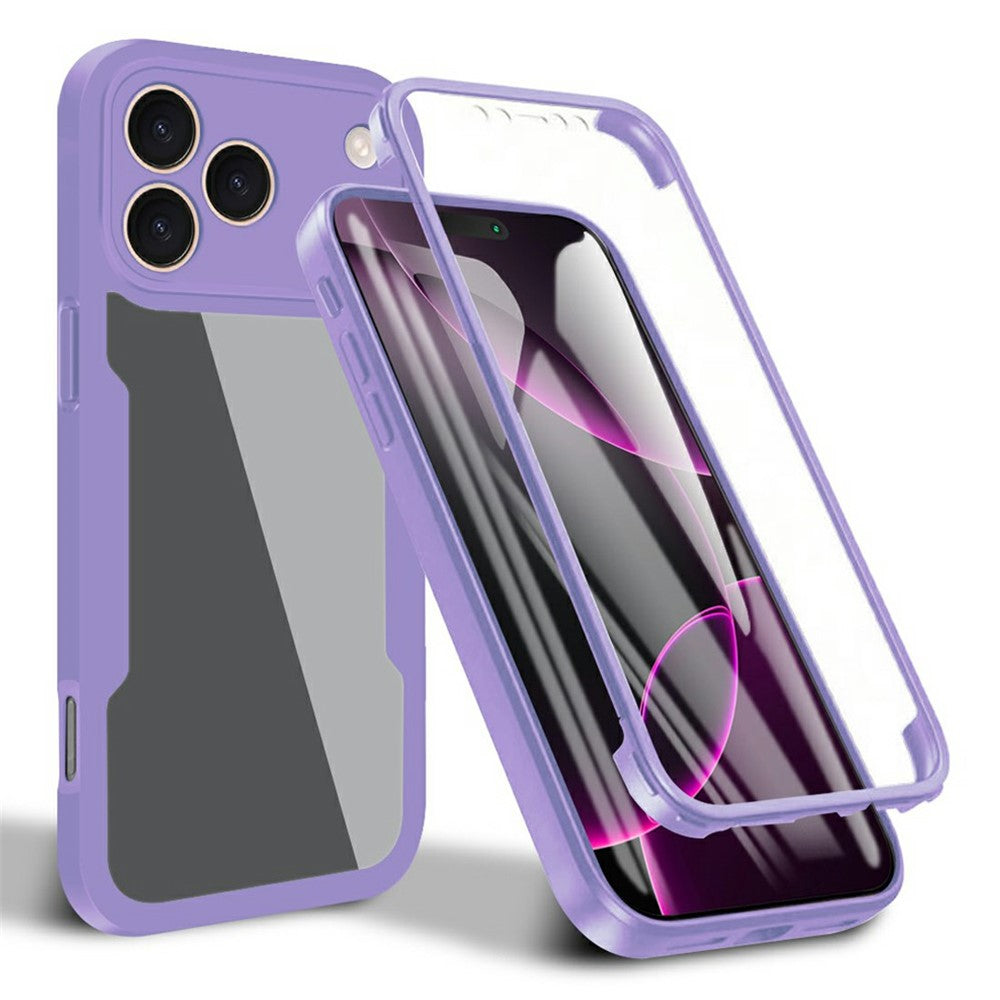 For iPhone 17 Pro Max Case Acrylic + TPU Clear Phone Cover with PET Screen Film - Purple
