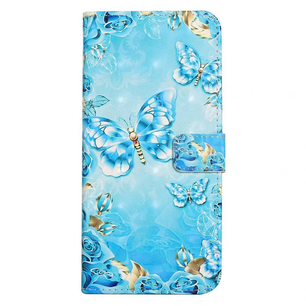 For iPhone 17 Pro Max Case 3D Creative Pattern PU Leather Stand Phone Cover - Blue Butterfly