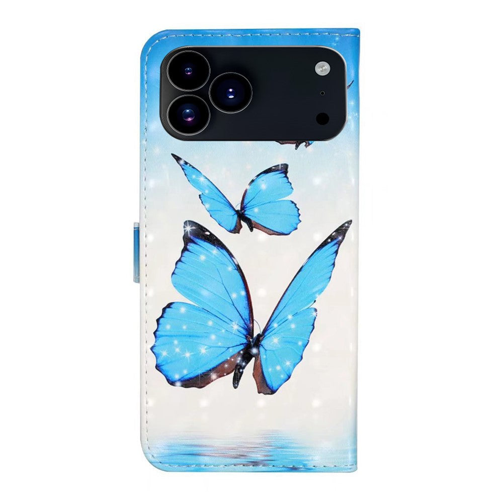 For iPhone 17 Pro Max Case 3D Creative Pattern PU Leather Stand Phone Cover - Three Butterflies