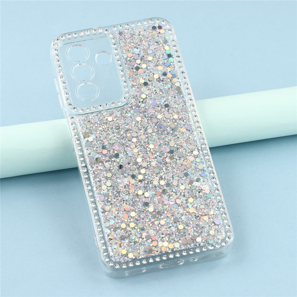 For Samsung Galaxy A17 5G Case Rhinestone Edge Glitter Epoxy TPU Phone Cover - Silver