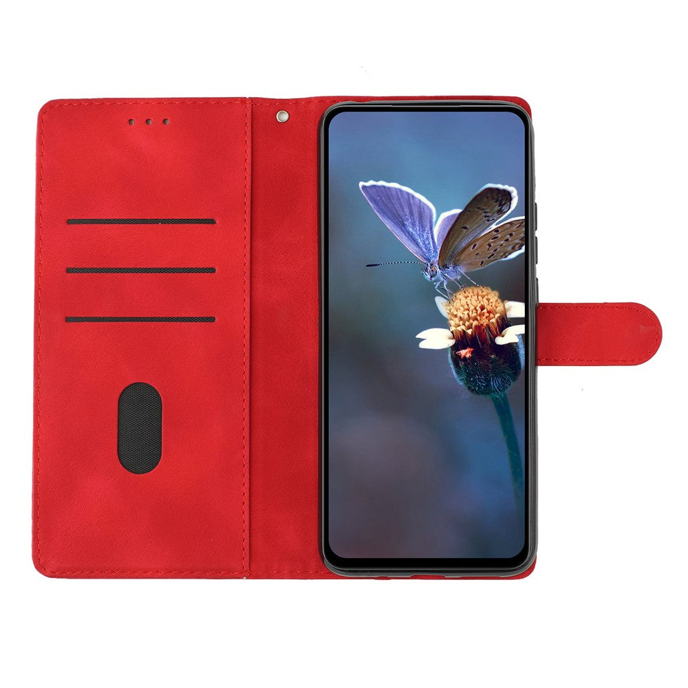 For iPhone 17 Pro Max Case Leather Imprinted Flower Phone Cover Wallet with Wrist Strap - Red