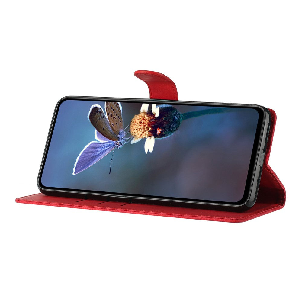 For iPhone 17 Pro Max Case Leather Imprinted Flower Phone Cover Wallet with Wrist Strap - Red