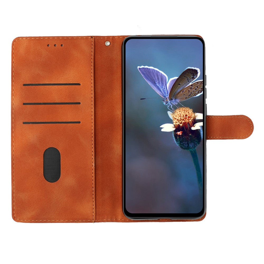 For iPhone 17 Pro Max Case Leather Imprinted Flower Phone Cover Wallet with Wrist Strap - Brown